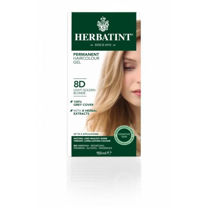 Vopsea pentru par blond auriu deschis 8D, Herbatint