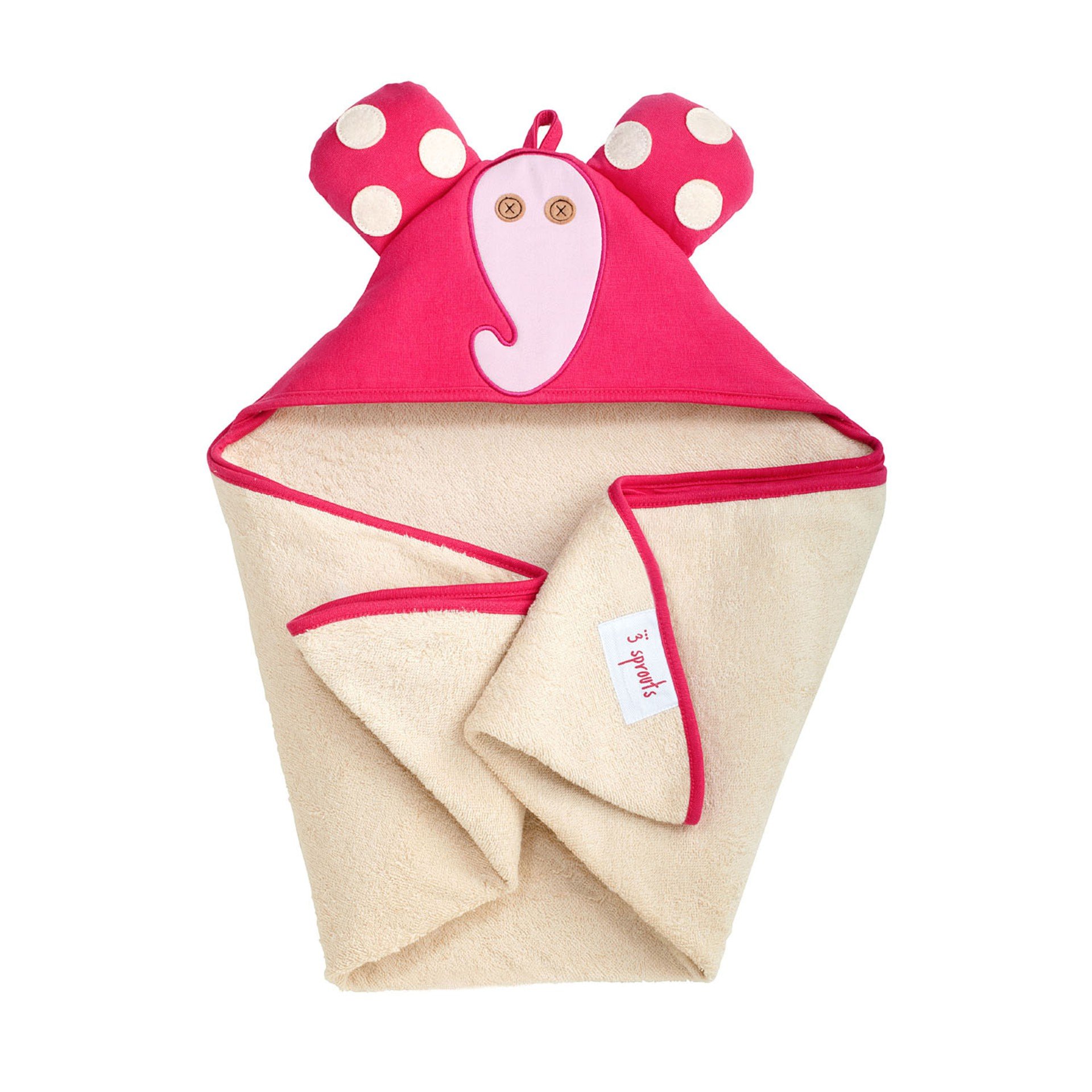 Prosop bebe cu gluga 3 Sprouts Pink Elephant, Alb/Roz, 76x76 cm
