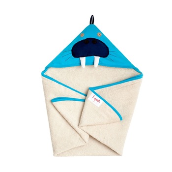 Prosop bebe cu gluga 3 Sprouts Blue Walrus, Alb/Albastru, 76x76 cm Prosop bebe cu gluga 3 Sprouts Blue Walrus, Alb/Albastru, 76x76 cm