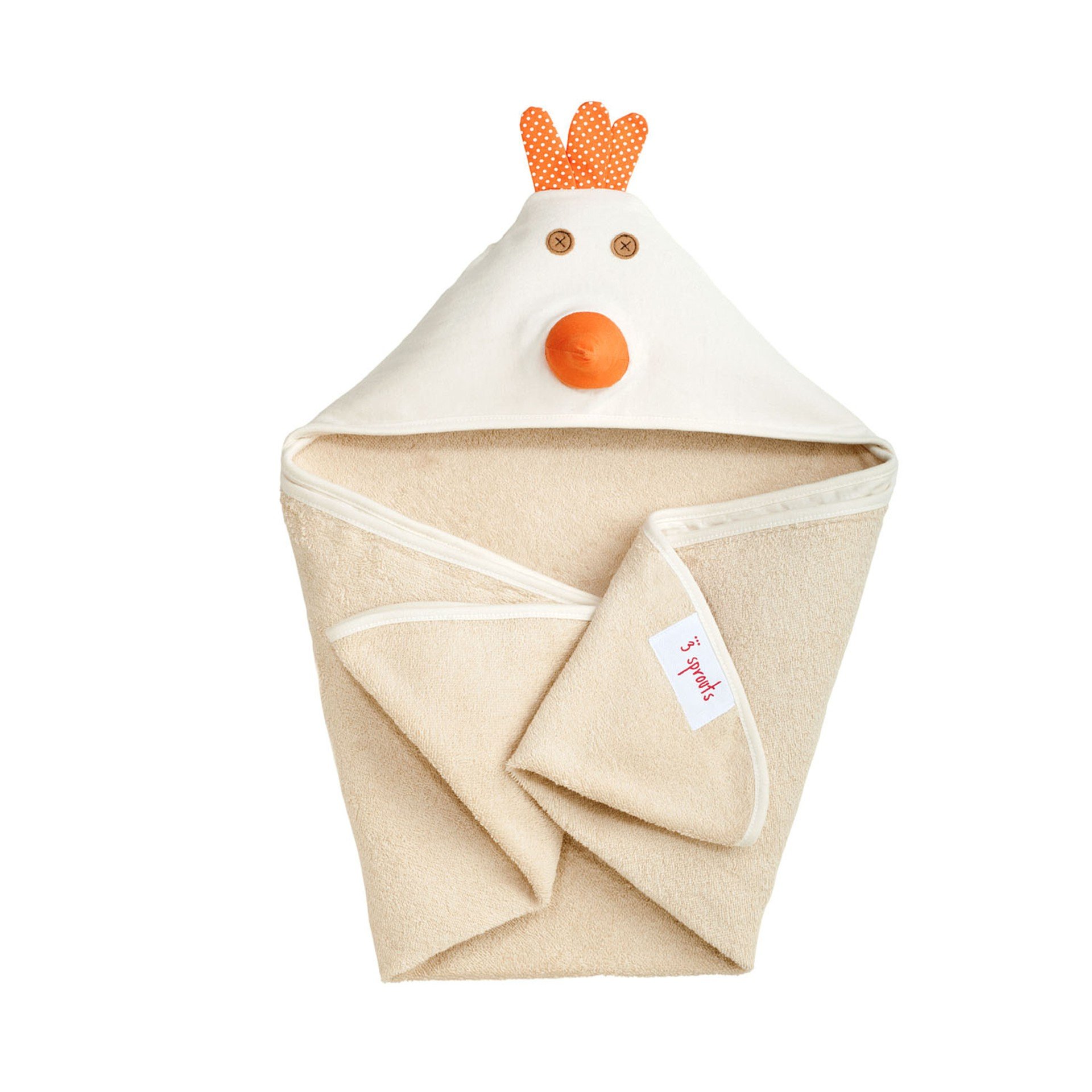 Prosop bebe cu gluga 3 Sprouts Cream Chicken, Alb/Crem, 76x76 cm