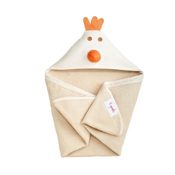 Prosop bebe cu gluga 3 Sprouts Cream Chicken, Alb/Crem, 76x76 cm Prosop bebe cu gluga 3 Sprouts Cream Chicken, Alb/Crem, 76x76 cm