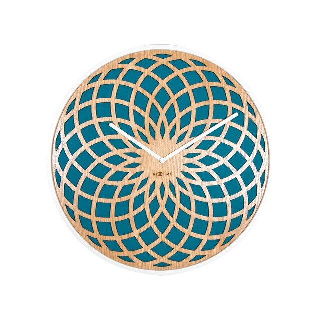 Ceas de perete, NeXtime, lemn, 50 cm, Auriu/Albastru