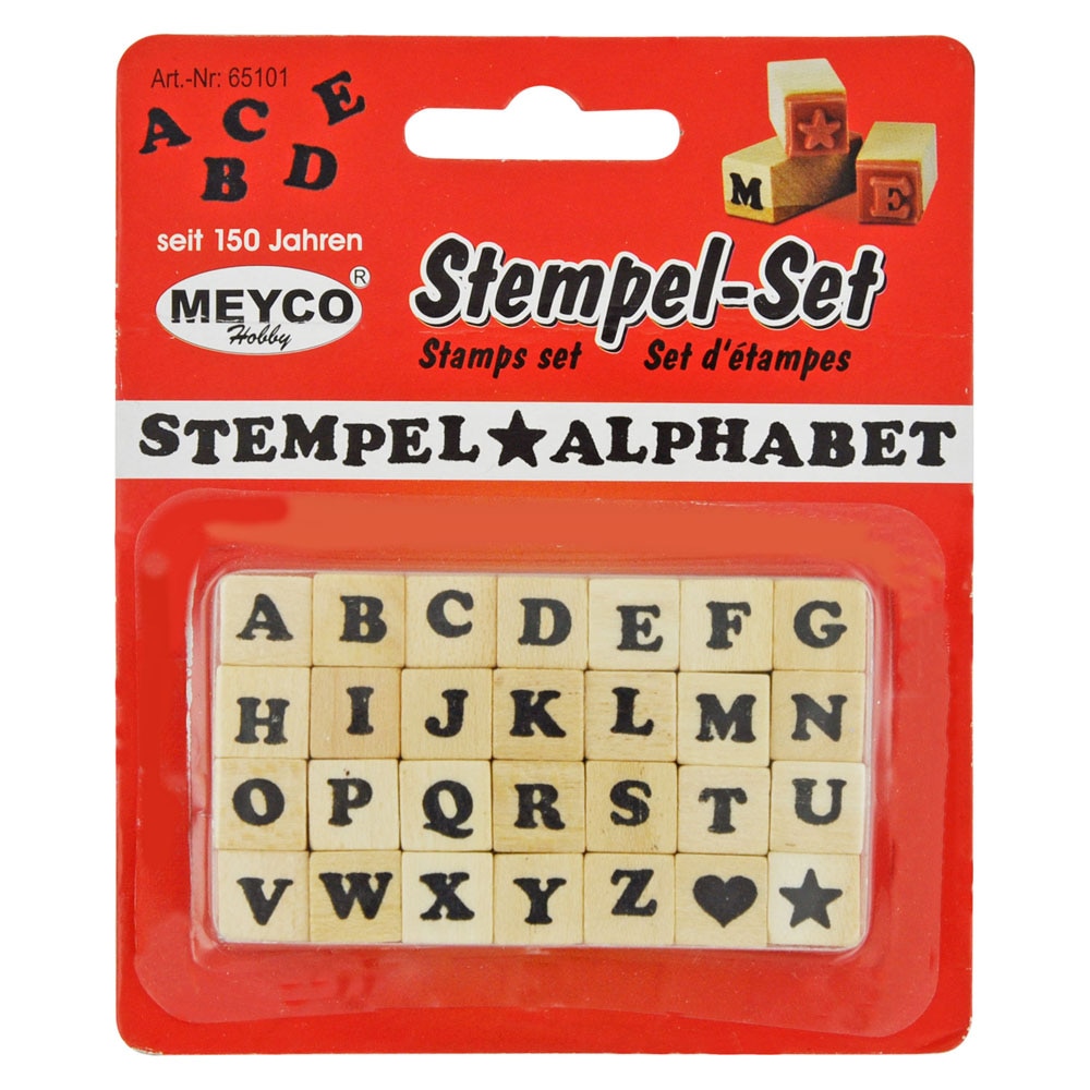 Stampile din lemn, alfabet si simboluri, 28 piese