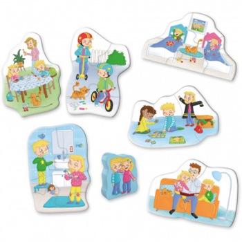 Set 6 puzzle - Rutina zilnica, HABA, 18 piese, 2+ ani Set 6 puzzle - Rutina zilnica, HABA, 18 piese, 2+ ani