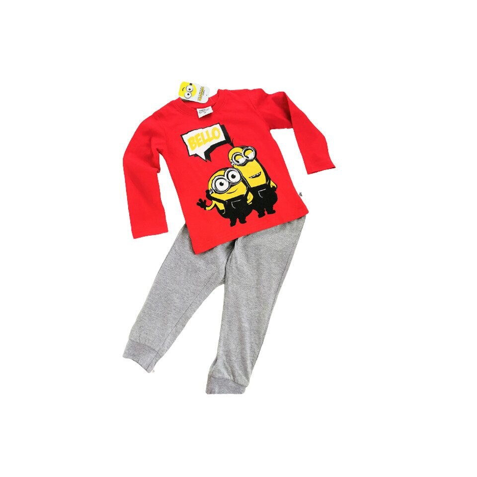 Pijama maneca lunga, Minions, Bello, rosu cu gri