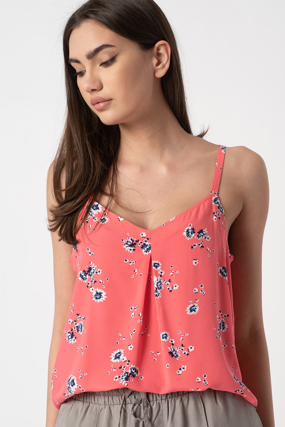 GAP, Top cu model floral si bretele, Roz neon