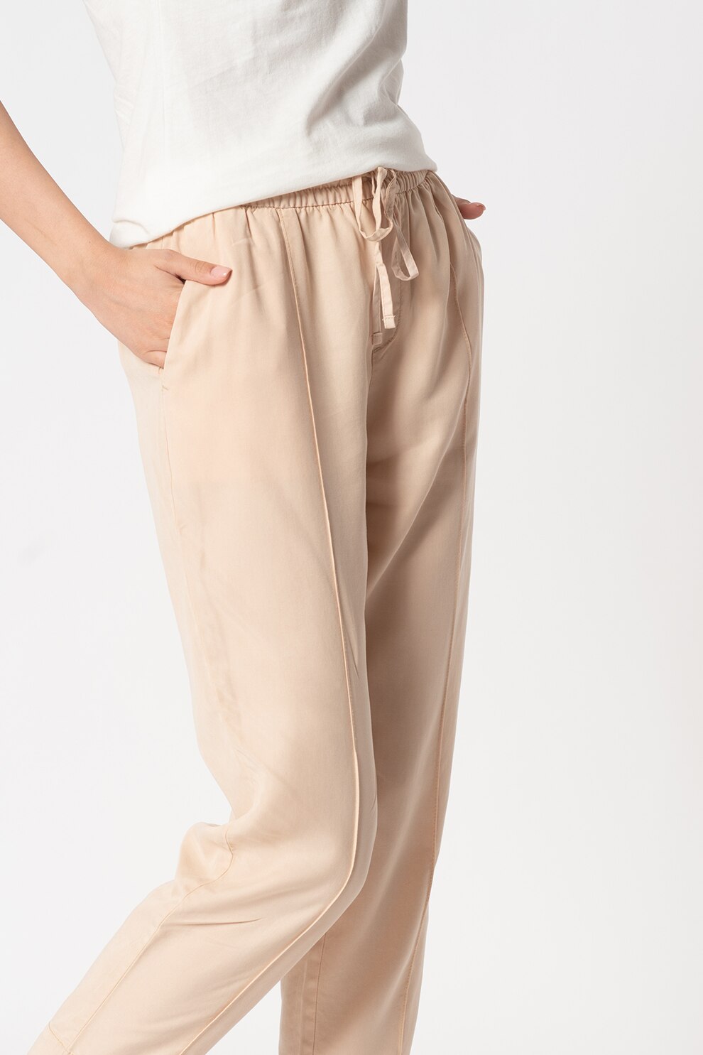 GAP, Pantaloni jogger crop de lyocell cu snur, Bej deschis