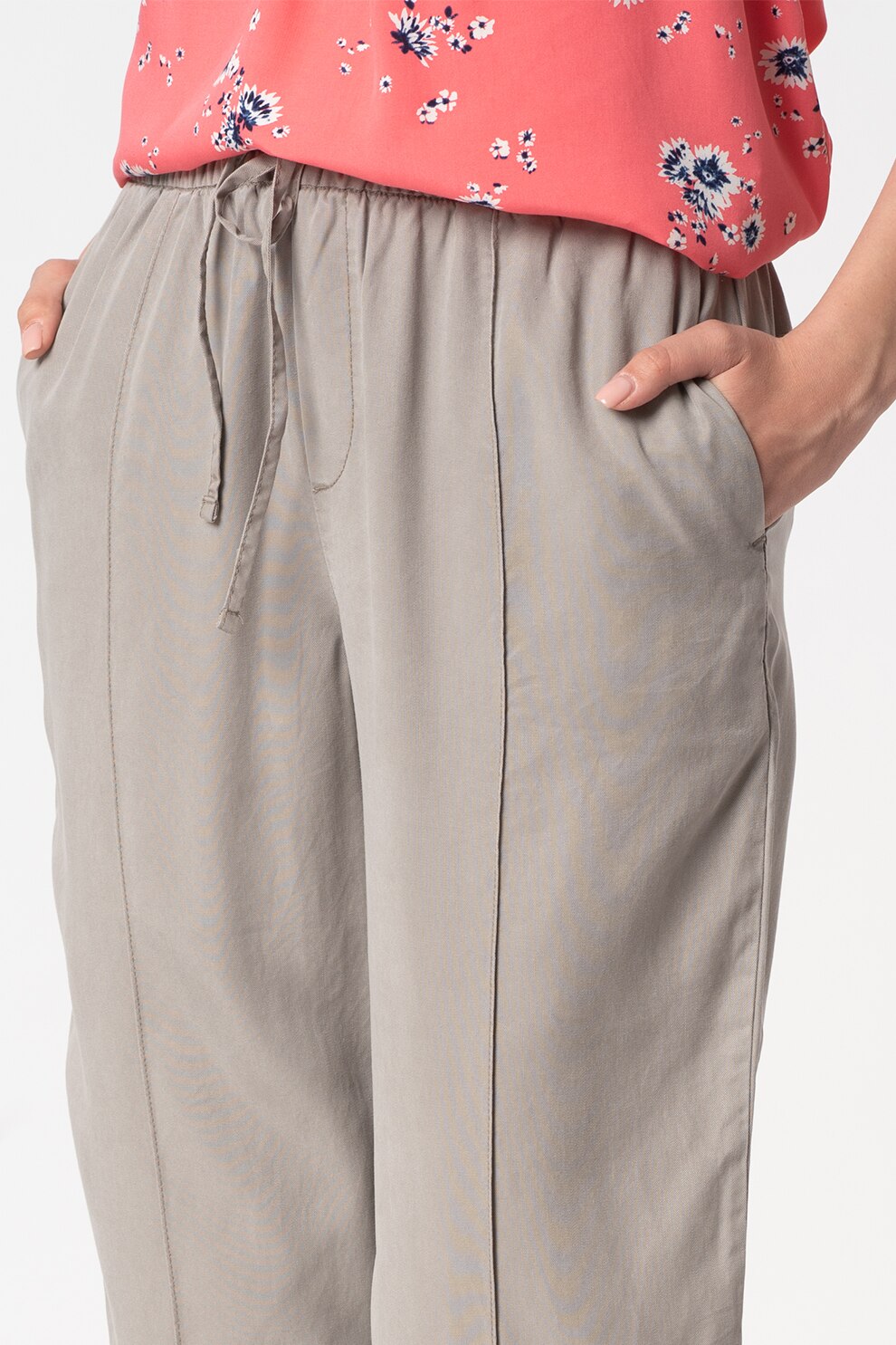 GAP, Pantaloni jogger crop de lyocell cu snur, Gri