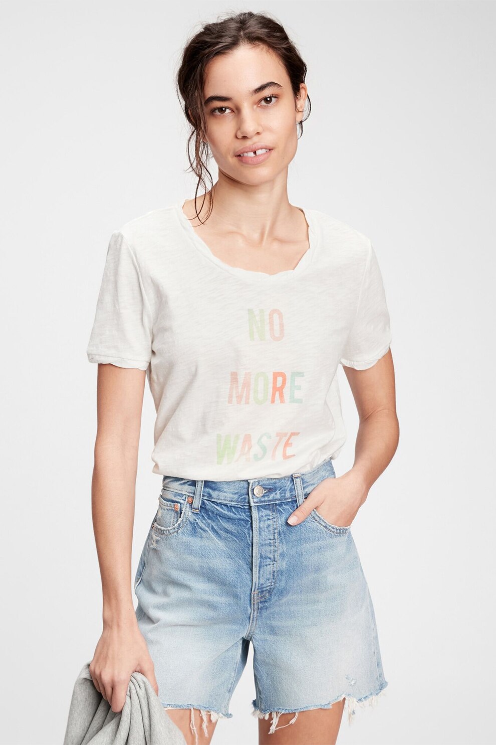 GAP, Tricou de bumbac organic cu imprimeu, Alb prafuit/Oranj/Verde pal