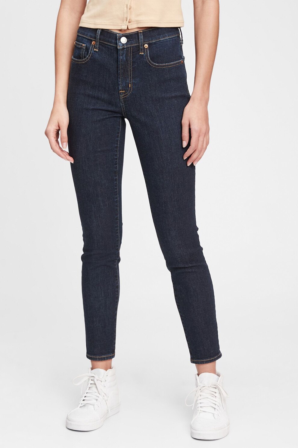 GAP, Blugi skinny crop cu talie medie, Bleumarin inchis, W27-L31.5
