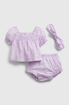 GAP, Set de bentita, chiloti si bluza cu imprimeu, Lila/Alb, 50 CM GAP, Set de bentita, chiloti si bluza cu imprimeu, Lila/Alb, 50 CM