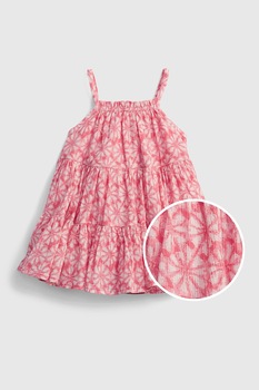 GAP, Rochie cu imprimeu floral si croiala in A, Corai/Alb GAP, Rochie cu imprimeu floral si croiala in A, Corai/Alb