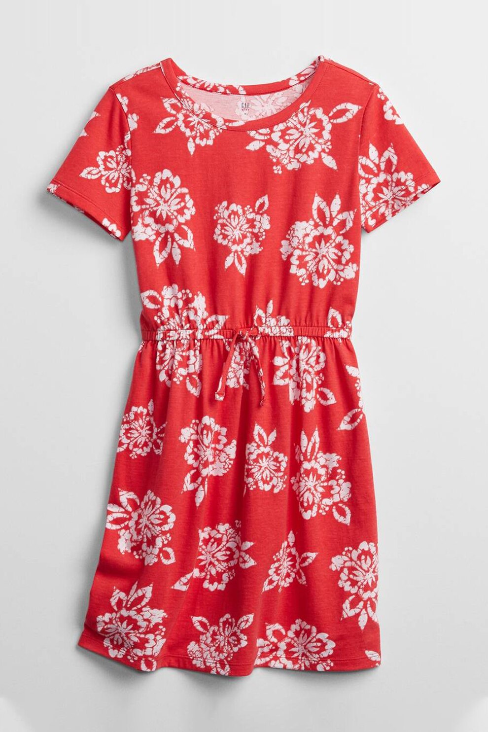 GAP, Rochie-tricou de bumbac cu talie ajustabila, Rosu/Alb, 120 CM