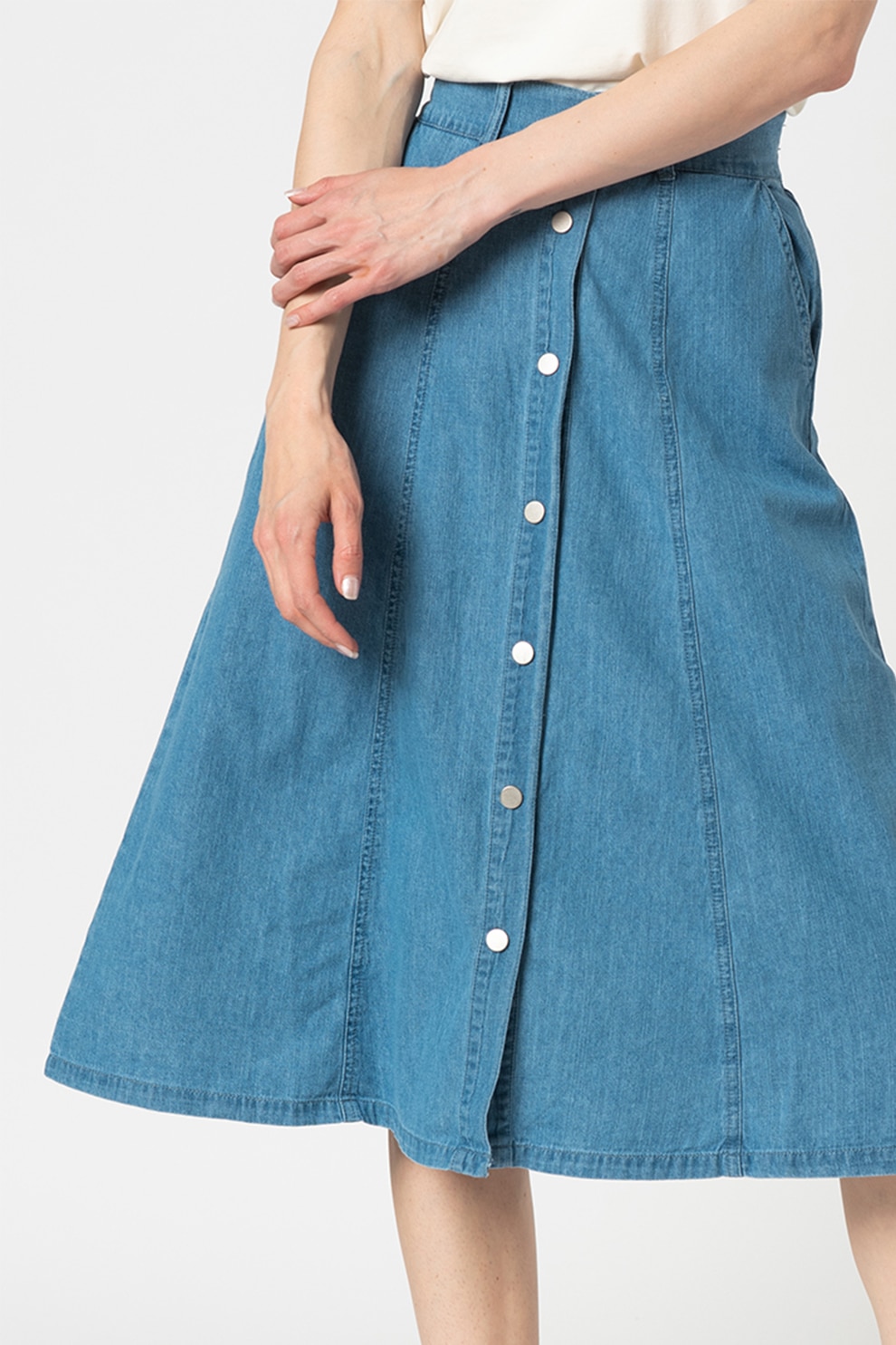 b.young, Fusta midi din denim Danie, Albastru, XS