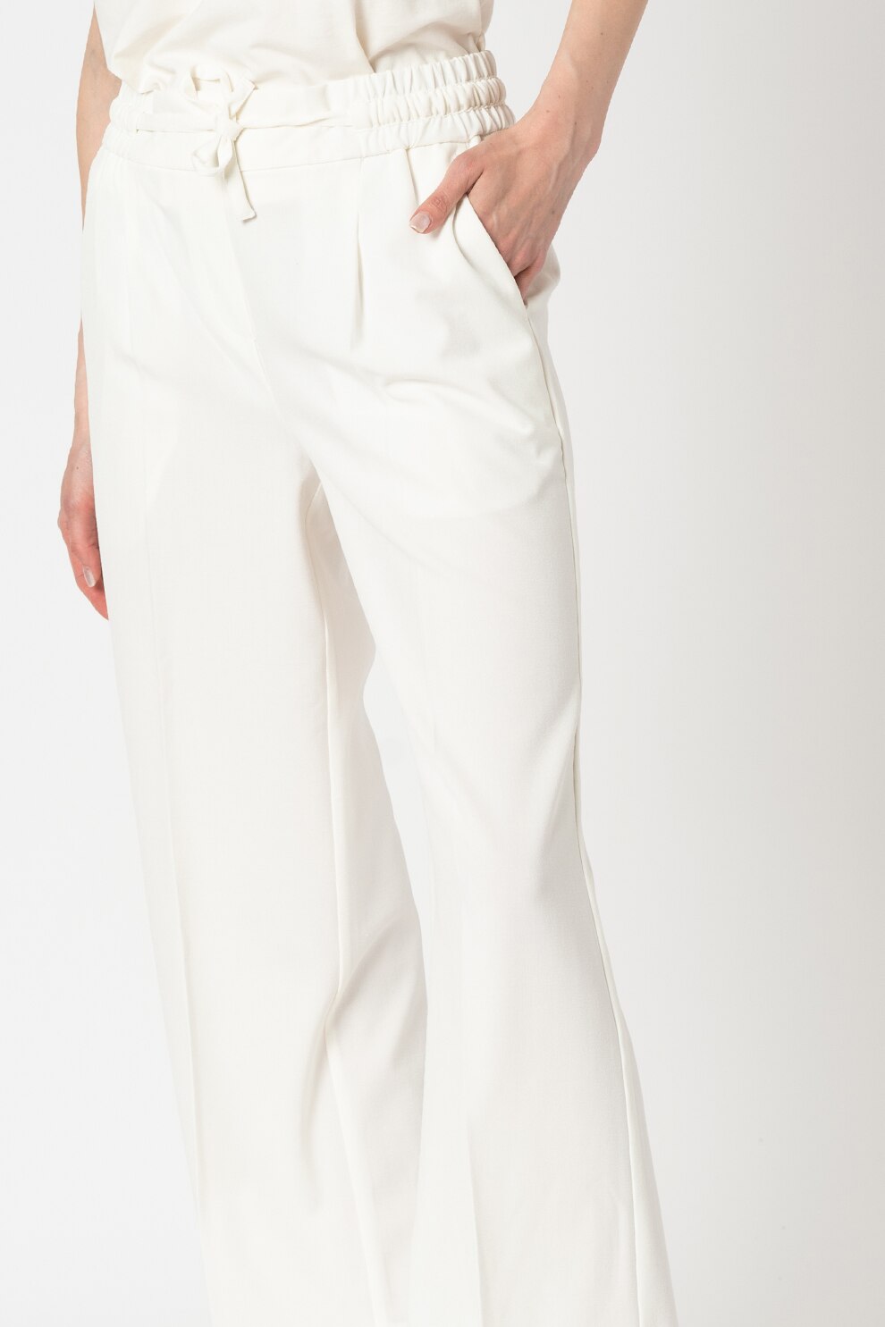 b.young, Pantaloni crop cu croiala ampla Bydanta, Alb prafuit
