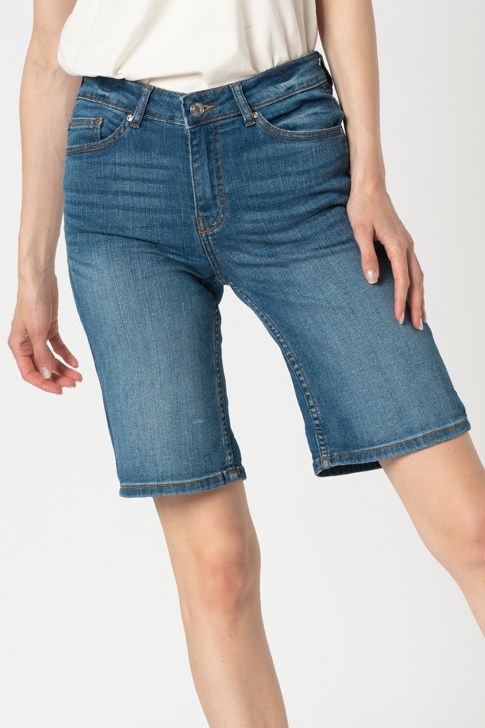 b.young, Bermude din denim cu aspect decolorat Luxe, Albastru