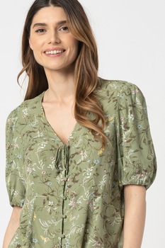 b.young, Camasa cu decolteu in V si imprimeu Flaminia, Verde/Galben/Alb b.young, Camasa cu decolteu in V si imprimeu Flaminia, Verde/Galben/Alb