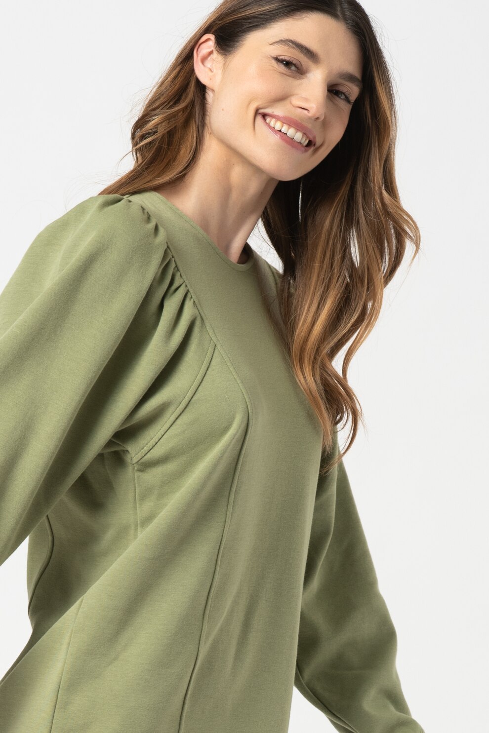 b.young, Rochie mini cu maneci bufante Sillana, Verde marin