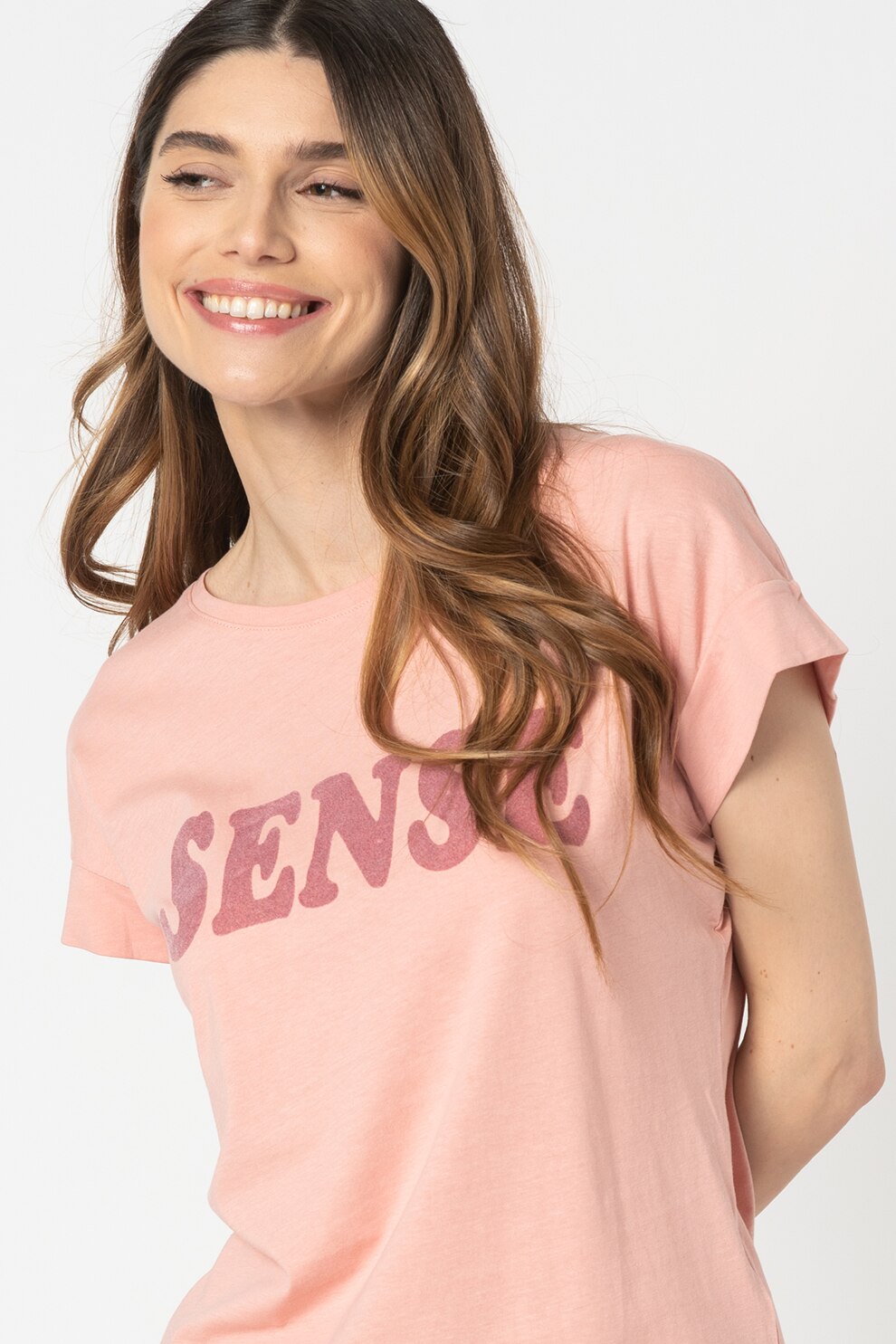 b.young, Tricou de bumbac organic cu imprimeu, Roz prafuit