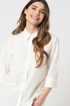 b.young, Camasa din amestec de in cu terminatie asimetrica Emman, Alb prafuit b.young, Camasa din amestec de in cu terminatie asimetrica Emman, Alb prafuit