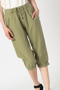 b.young, Pantaloni capri din amestec de in cu terminatie elastica Emman, Verde feriga, S b.young, Pantaloni capri din amestec de in cu terminatie elastica Emman, Verde feriga, S