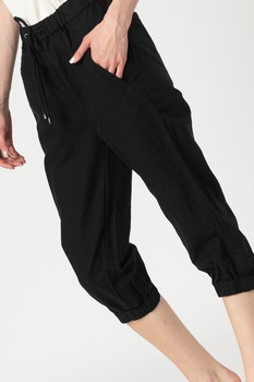 b.young, Pantaloni capri din amestec de in cu terminatie elastica Emman, Negru, S b.young, Pantaloni capri din amestec de in cu terminatie elastica Emman, Negru, S