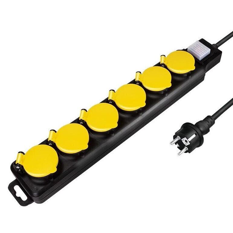 Prelungitor Logilink LPS256, 6 prize Schuko, conectare Schuko tata cablu 1.5 m, 16 A, protectie stropire cu apa, Negru/Galben