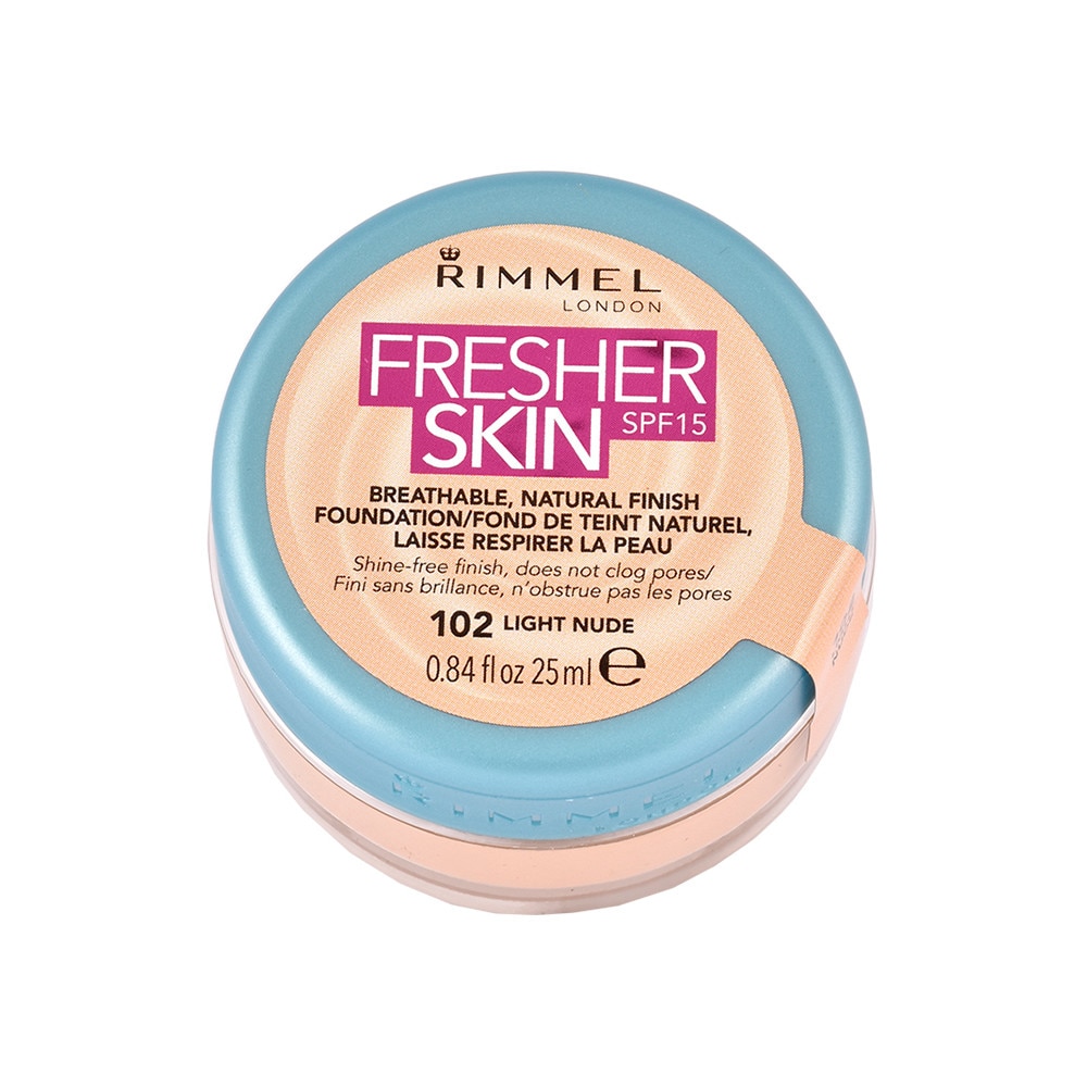 Fond de ten Rimmel London Fresher Skin 102 Light Nude SPF 15, 25 ml