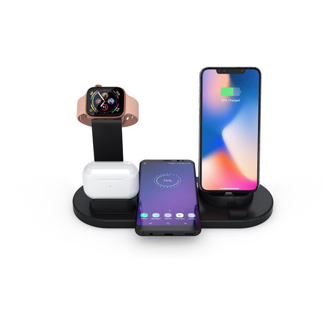 Incarcator wireless 4 in 1, Lightning CSC SHOW WISH, Incarcare rapida, 10W, Compatibil cu Apple Watch/Iphone Android/ Samsung/ Huawei Xiaomi, Negru