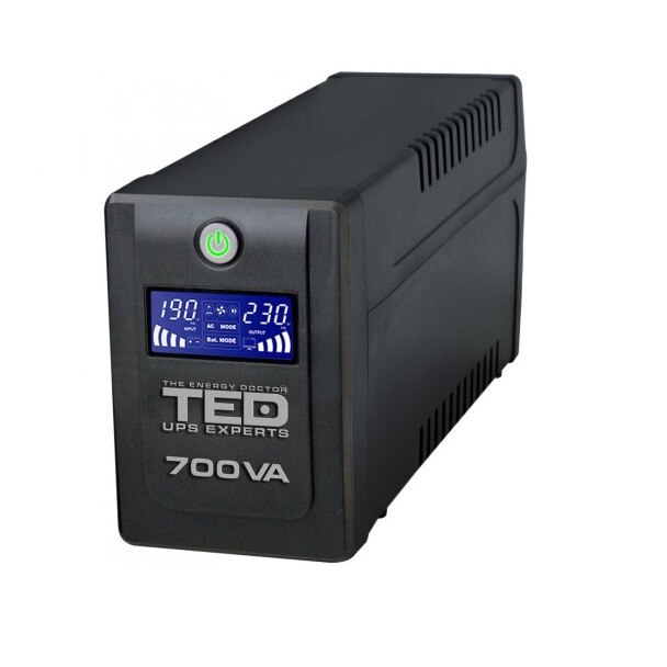 UPS TED Electric 700VA / 400W Line Interactive cu 2 iesiri schuko si display LCD TED-700
