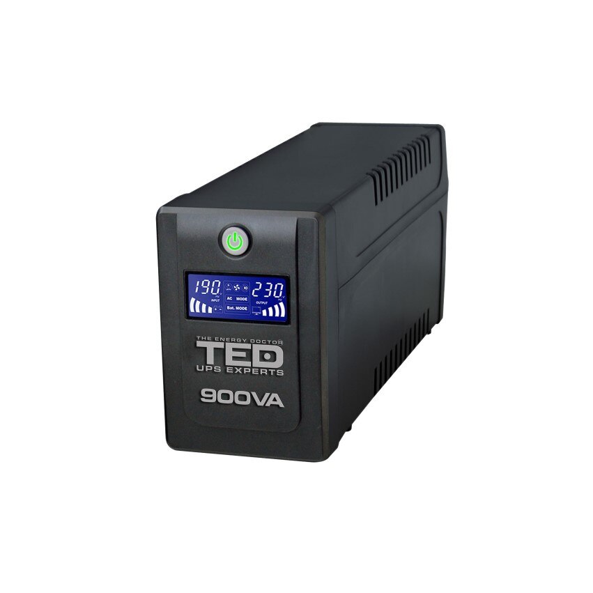 UPS TED Electric 900VA / 500W Line Interactive cu 2 iesiri schuko si display LCD TED-900