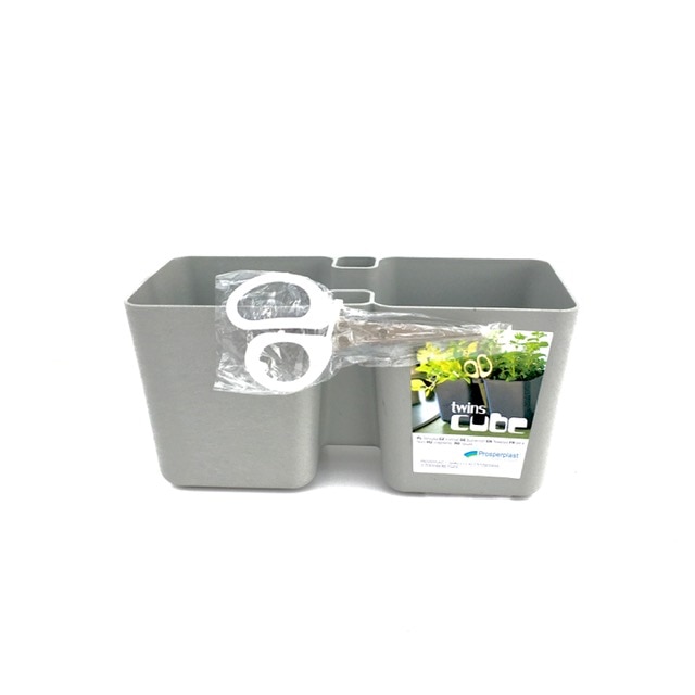 Set ghiveci plastic pentru plante aromatice - gri -inaltime 12 cm - Twins cube Prosperplast