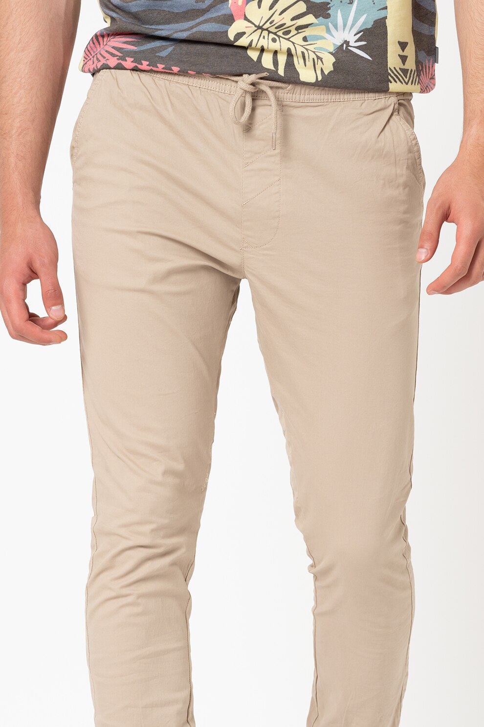 !Solid, Pantaloni slim fit cu snur Truc, Maro taupe deschis
