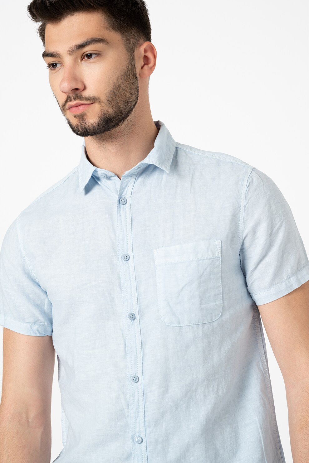 !Solid, Camasa din amestec de in Spike, Albastru deschis, XL