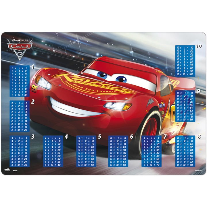 Suport pentru birou Cars 3 cu tabla inmultiri, din plastic laminat si baza antiderapanta, 50x30 cm, produs licentiat