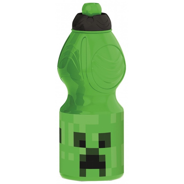 Sticla de apa pentru copii model MINECRAFT, material tritan, capacitate 400ml, licenta oficiala Mojang-Microsoft