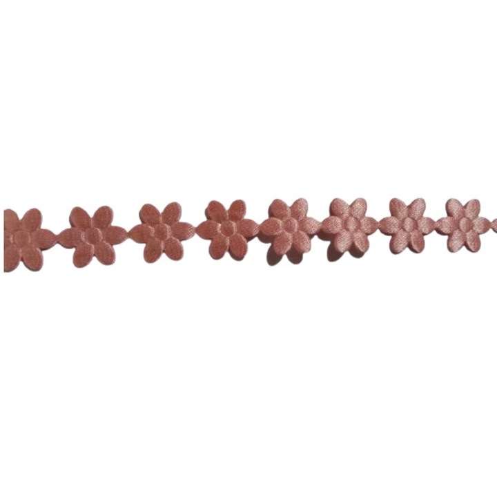 Panglica textila decorativa poliester, flori roz prafuit, 2m x 2cm