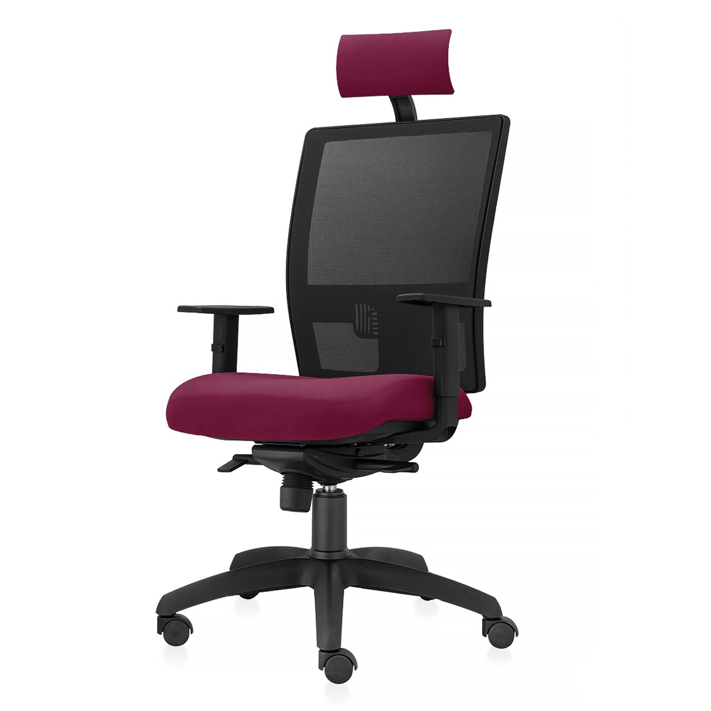 Scaun ergonomic de birou TRAFFIC CHAIRS SMART, tapiterie textil BORDO, spatar reglabil pe inaltime cu mesh Negru, tetiera reglabila, mecanism multiblock, brate reglabile