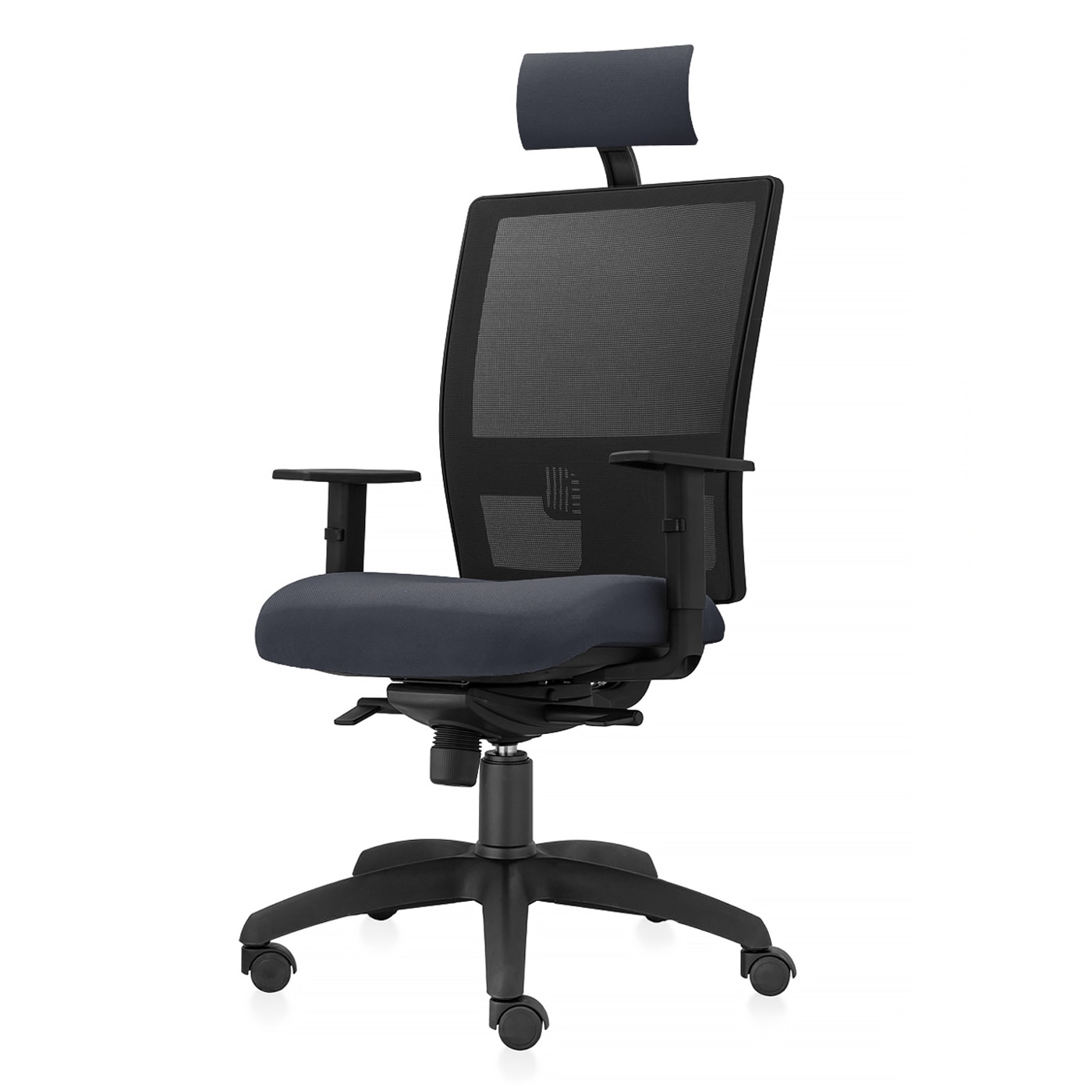 Scaun ergonomic de birou TRAFFIC CHAIRS SMART, tapiterie textil GRI INCHIS, spatar reglabil pe inaltime cu mesh Negru, tetiera reglabila, mecanism multiblock, brate reglabile