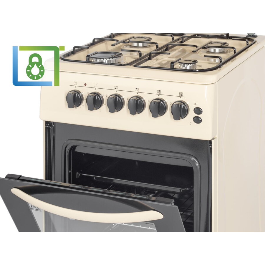 Aragaz NobelTek NLT 5604B/E1, Plita gaz, Cuptor electric, Ventilator, Aprindere electrica, Iluminare cuptor, Bej
