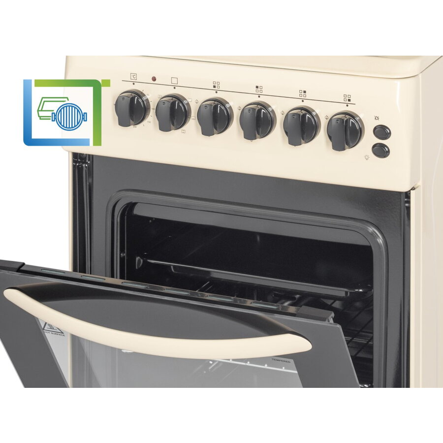 Aragaz NobelTek NLT 5604B/E1, Plita gaz, Cuptor electric, Ventilator, Aprindere electrica, Iluminare cuptor, Bej
