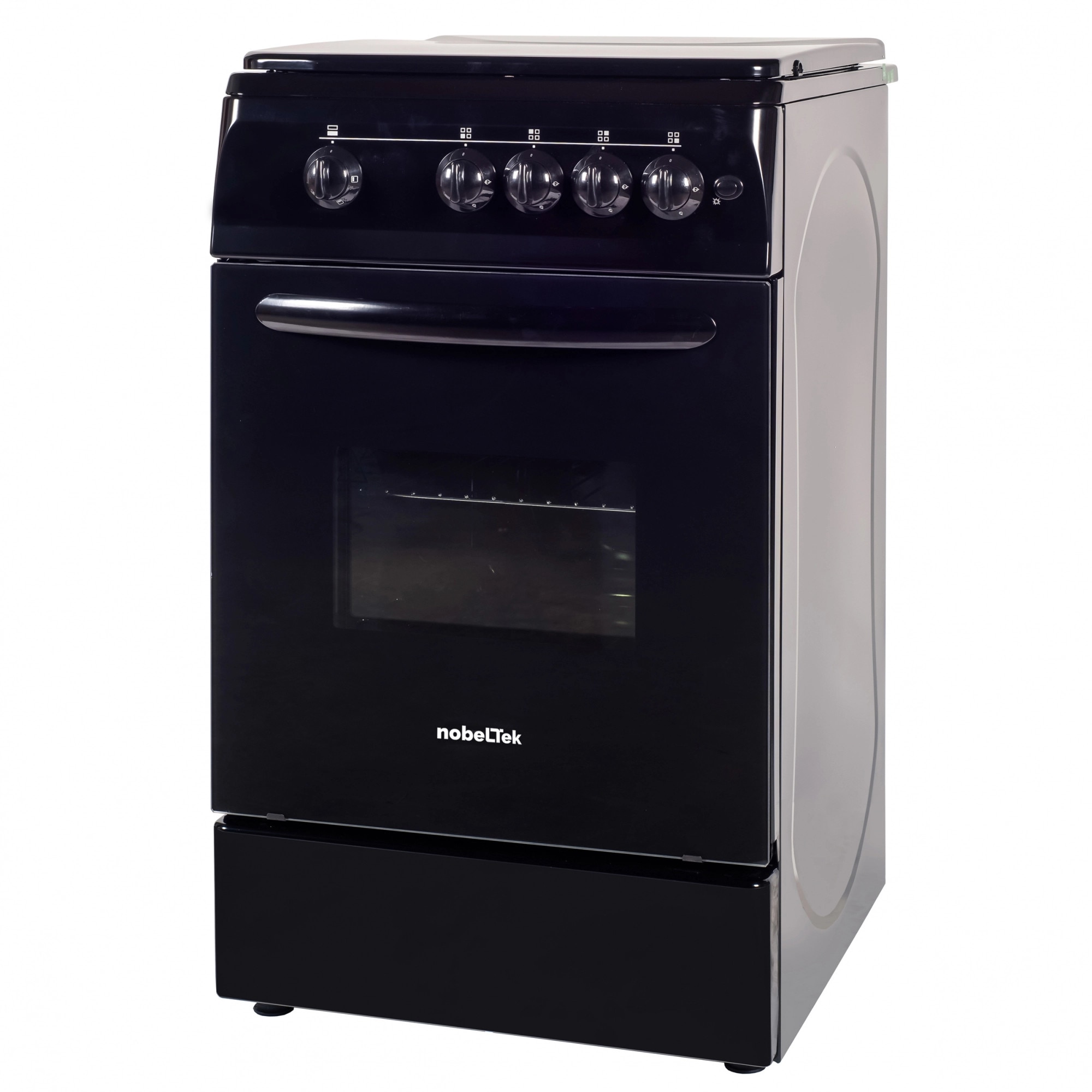 Aragaz NobelTek NLT 5602N/G1, Gaz, 4 arzatoare, Dispozitiv siguranta plita si cuptor, Aprindere electrica, 50 x 60 cm, Negru
