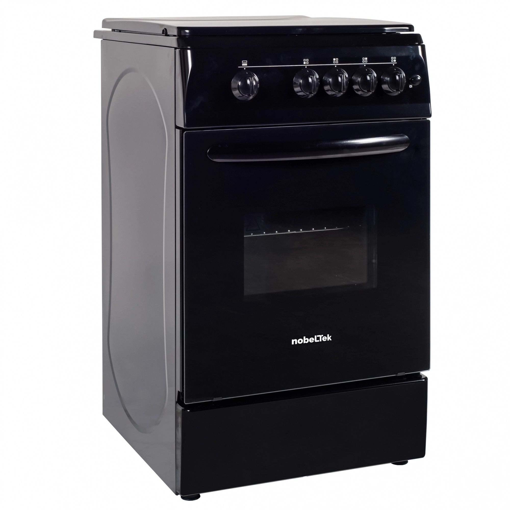 Aragaz NobelTek NLT 5602N/G1, Gaz, 4 arzatoare, Dispozitiv siguranta plita si cuptor, Aprindere electrica, 50 x 60 cm, Negru