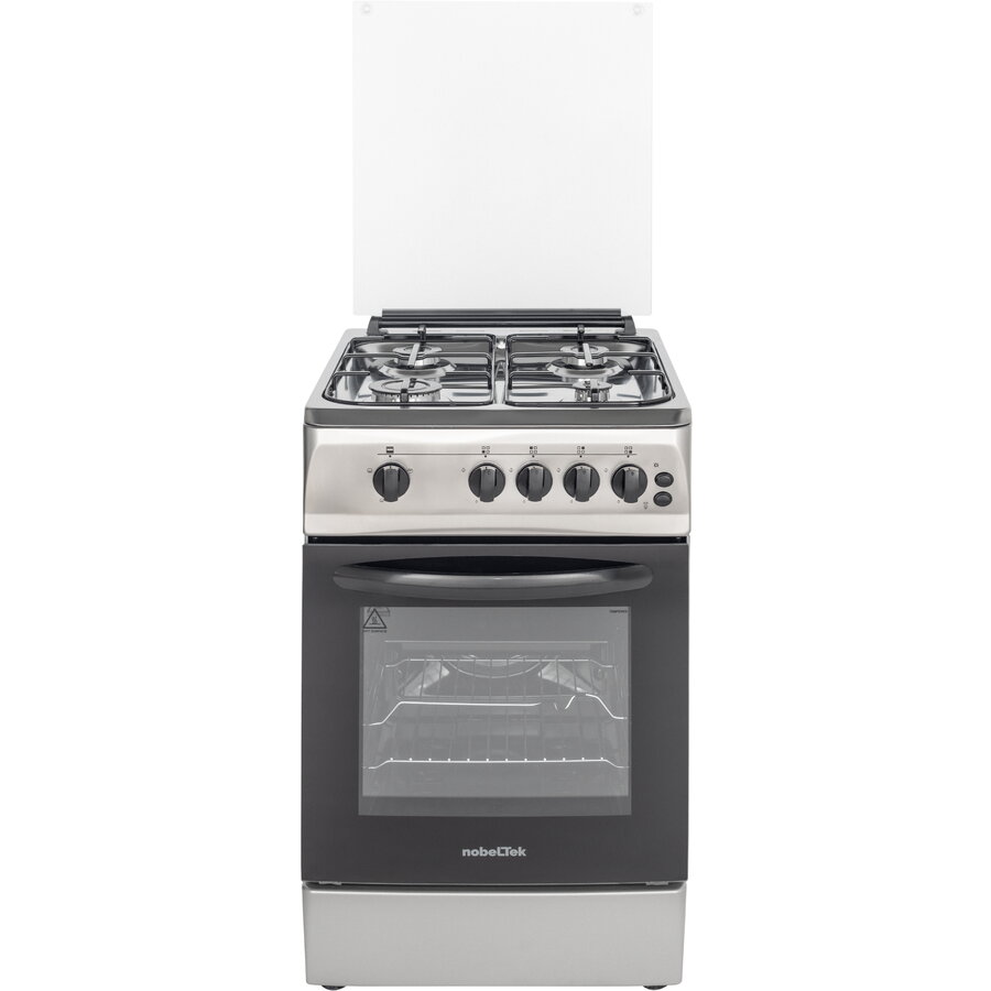 Aragaz NobelTek NLT 5603IX/G1, Gaz, Grill, Rotisor, Aprindere electrica, Iluminare cuptor, 50 x 60 cm, Silver