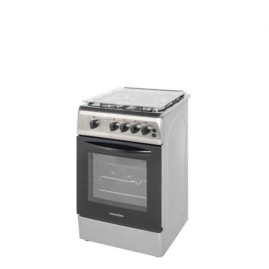 Aragaz NobelTek NLT 5603IX/G1, Gaz, Grill, Rotisor, Aprindere electrica, Iluminare cuptor, 50 x 60 cm, Silver