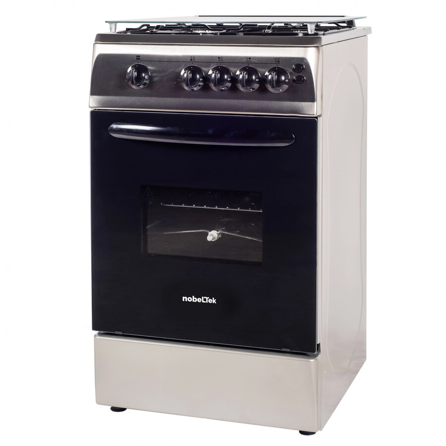 Aragaz NobelTek NLT 5603IX/G1, Gaz, Grill, Rotisor, Aprindere electrica, Iluminare cuptor, 50 x 60 cm, Silver