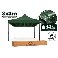 Cort impermeabil 3x3 metri cu acoperis 4,2 kg, pavilion impermeabil structura metal, Danubewd Tools, verde, pliabil