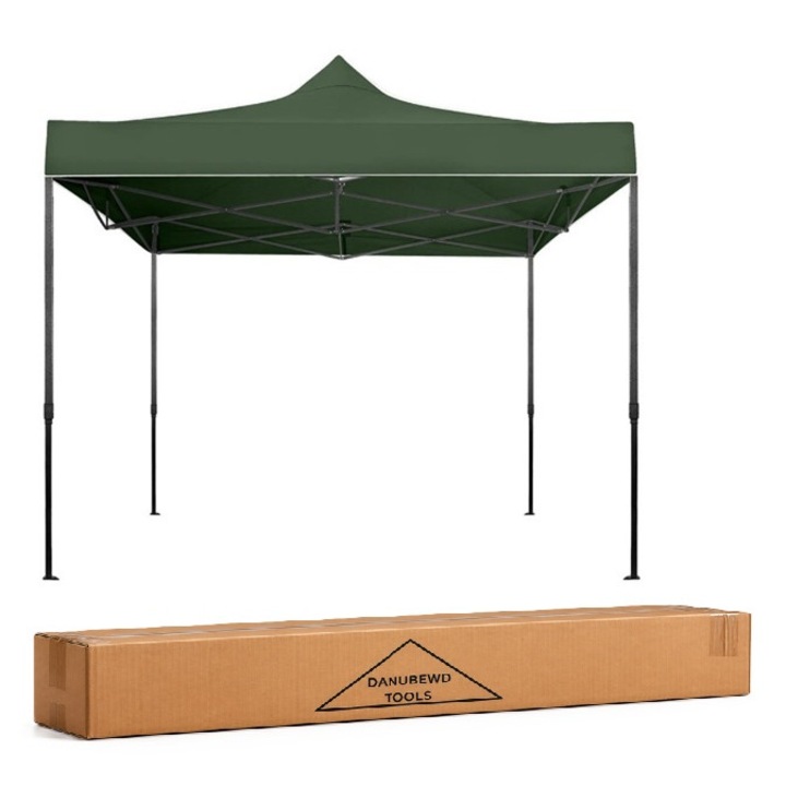 Cort impermeabil 3x3 metri cu acoperis 4,2 kg, pavilion impermeabil structura metal, Danubewd Tools, verde, pliabil
