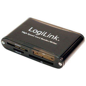 Card reader extern Logilink CR0013, interfata USB 2.0, citeste/scrie SD, micro SD, MMC, MS, Negru Card reader extern Logilink CR0013, interfata USB 2.0, citeste/scrie SD, micro SD, MMC, MS, Negru