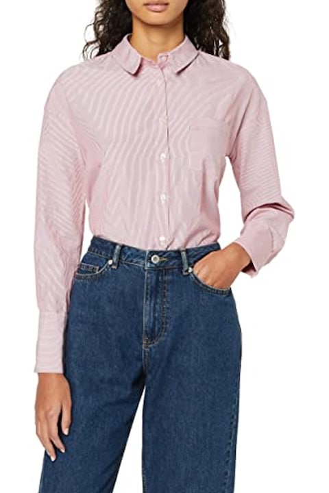 Дамска риза Find, Дълги ръкави, Раиран дизайн, Памук, Червен/Бял